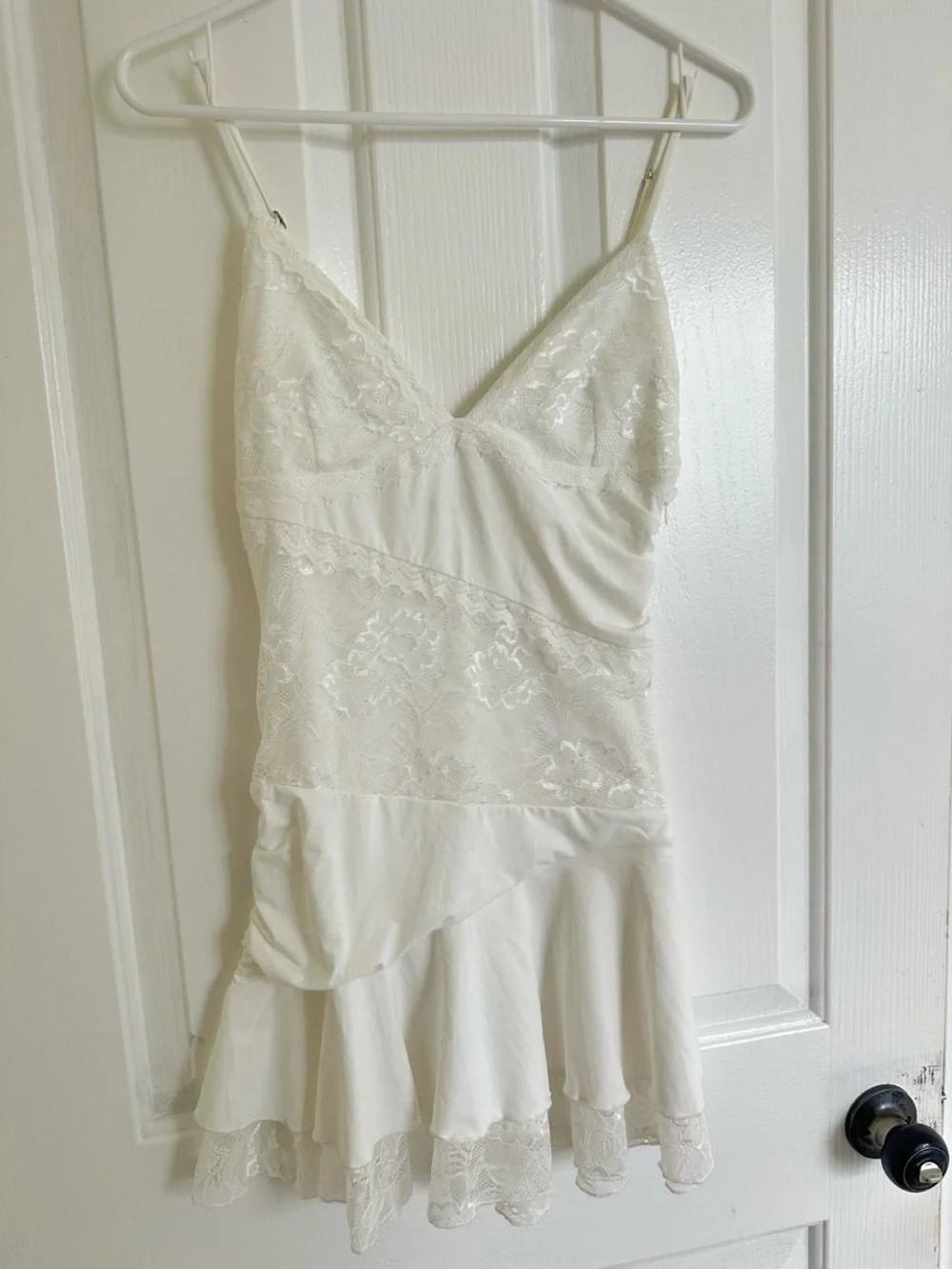 Princess Polly White Lace-Trim Mini Slip Dress